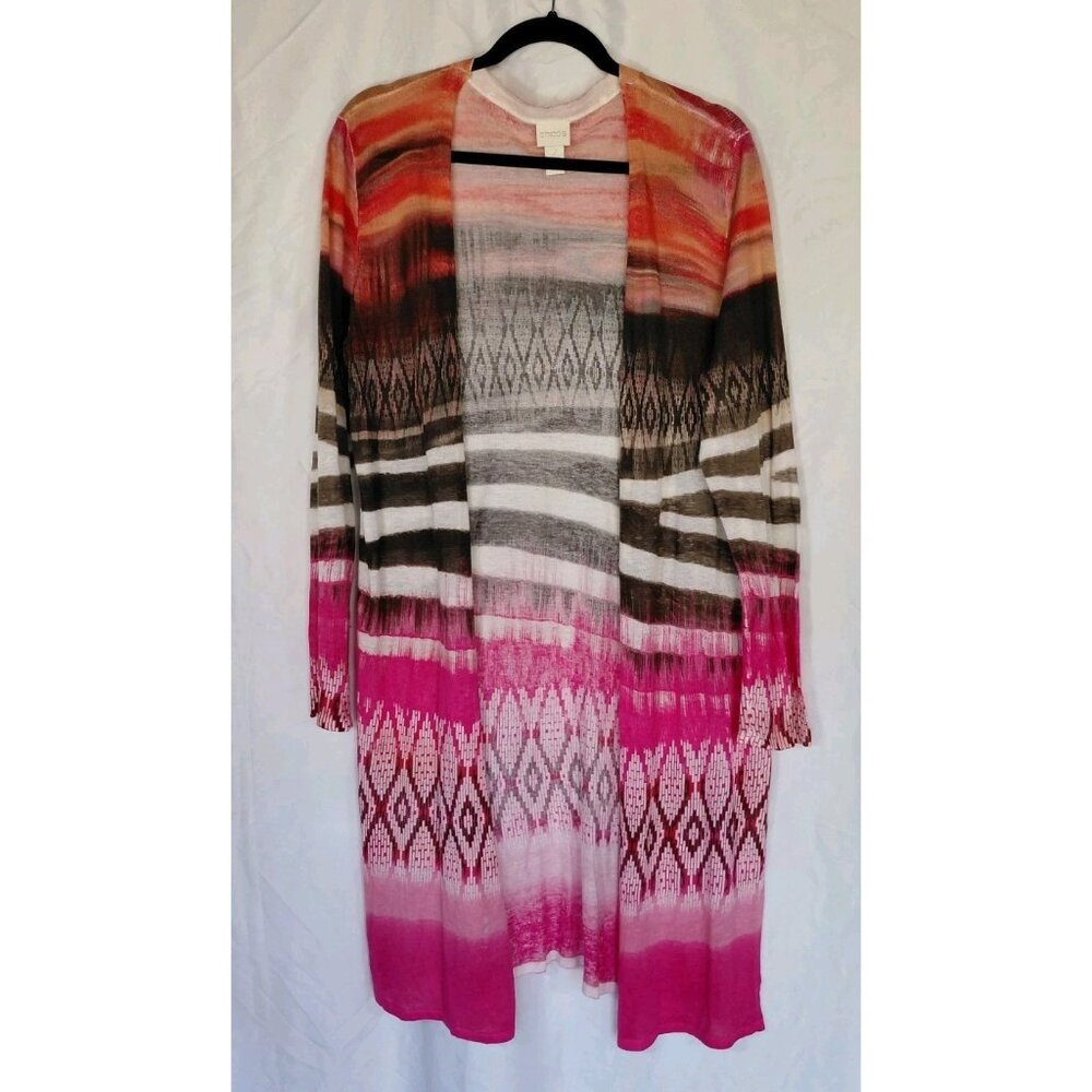 Chico's Tribal Geometric Lightweight Duster Cardigan LG‎ 12 Multicolor Long